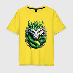Мужская футболка оверсайз Зеленый дракон символ 2024 года
