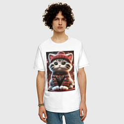 Футболка оверсайз мужская Котенок в свитере, цвет: белый — фото 2