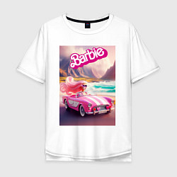 Мужская футболка оверсайз Барби в кабриолете на горной дороге