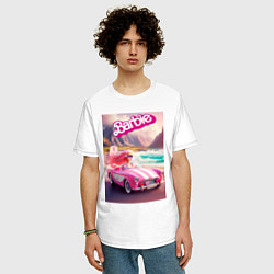 Футболка оверсайз мужская Барби в кабриолете на горной дороге, цвет: белый — фото 2