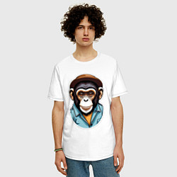 Футболка оверсайз мужская Портрет обезьяны в шляпе, цвет: белый — фото 2