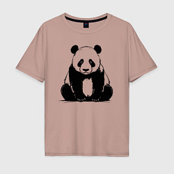 Футболка оверсайз мужская Грустная панда сидит, цвет: пыльно-розовый