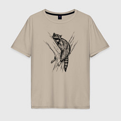 Мужская футболка оверсайз Енот отдыхает на дереве