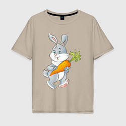 Футболка оверсайз мужская Мультяшный заяц с морковкой, цвет: миндальный