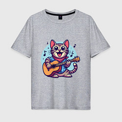 Мужская футболка оверсайз Полосатый кот играет на гитаре