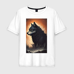 Мужская футболка оверсайз Большой и страшный серый волк