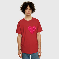 Футболка оверсайз мужская Сердца с текстурным пикселем, цвет: красный — фото 2