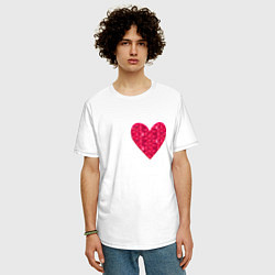 Футболка оверсайз мужская Сердца с текстурным пикселем, цвет: белый — фото 2