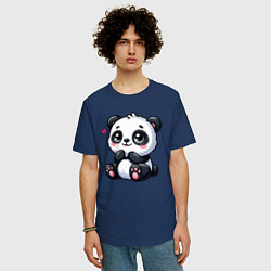Футболка оверсайз мужская Забавная маленькая панда, цвет: тёмно-синий — фото 2