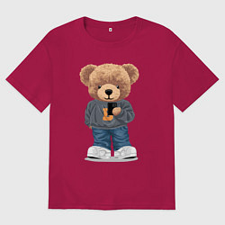 Футболка оверсайз мужская Плюшевый медвежонок делает селфи, цвет: маджента