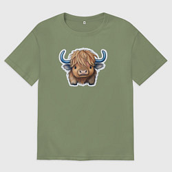 Мужская футболка оверсайз Шотландский волосатый бык