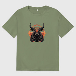 Футболка оверсайз мужская Дзен-бык с цветами, цвет: авокадо