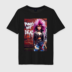 Футболка оверсайз мужская Punks not dead - cool Barbie ai art, цвет: черный