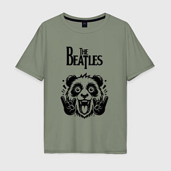 Футболка оверсайз мужская The Beatles - rock panda, цвет: авокадо
