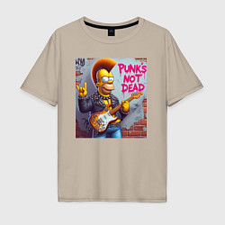 Футболка оверсайз мужская Homer Simpson - punks not dead, цвет: миндальный