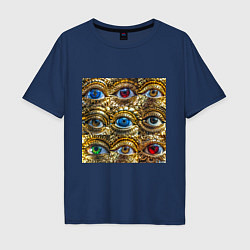 Мужская футболка оверсайз Золотые глаза разного цвета в стиле стимпанк
