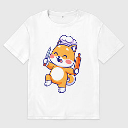 Футболка оверсайз мужская Котенок повар, цвет: белый