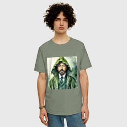 Футболка оверсайз мужская Чехов в кигуруми крокодил, цвет: авокадо — фото 2