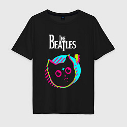 Футболка оверсайз мужская The Beatles rock star cat, цвет: черный