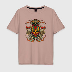 Мужская футболка оверсайз Skull and mushrooms
