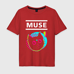 Футболка оверсайз мужская Muse rock star cat, цвет: красный