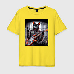 Мужская футболка оверсайз Чёрный котяра рок гитарист