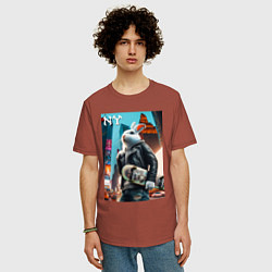 Футболка оверсайз мужская Cool hare with a skateboard - ai art, цвет: кирпичный — фото 2