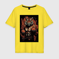 Мужская футболка оверсайз Тайский бокс тигр в стойке