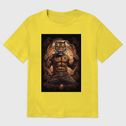 Футболка оверсайз мужская Тайский бокс тигр в стойке, цвет: желтый