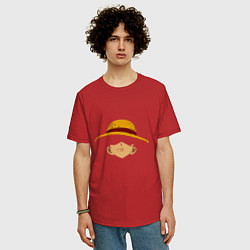 Футболка оверсайз мужская Луффи Монки соломенная шляпа, цвет: красный — фото 2