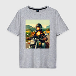 Футболка оверсайз мужская Mona Lisa on a motorcycle - ai art, цвет: меланж
