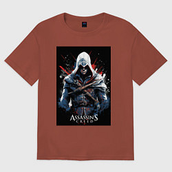 Футболка оверсайз мужская Assassins creed огненный фон, цвет: кирпичный