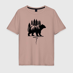 Мужская футболка оверсайз Медведь силуэт и деревья