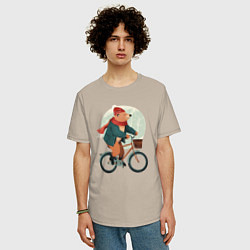 Футболка оверсайз мужская Медвежонок на велосипеде, цвет: миндальный — фото 2