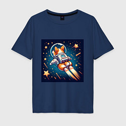 Футболка оверсайз мужская Реактивный корги в космосе, цвет: тёмно-синий