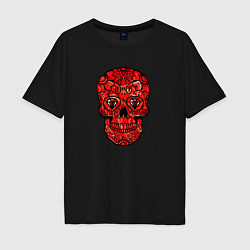 Футболка оверсайз мужская Red decorative skull, цвет: черный