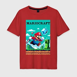 Футболка оверсайз мужская Mario and Minecraft - collaboration pixel art, цвет: красный
