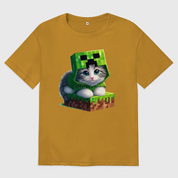 Футболка оверсайз мужская Kitten creeper collaboration - ai art, цвет: горчичный
