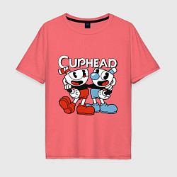 Футболка оверсайз мужская Cuphead and Mugman, цвет: коралловый