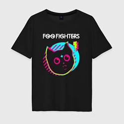 Футболка оверсайз мужская Foo Fighters rock star cat, цвет: черный