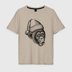 Мужская футболка оверсайз Шимпанзе мем - Дед Мороз