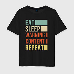 Мужская футболка оверсайз Есть спать Content Warning повторять