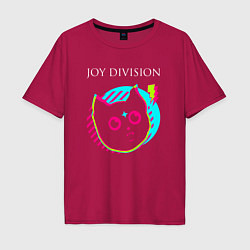 Футболка оверсайз мужская Joy Division rock star cat, цвет: маджента