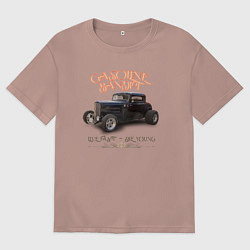 Футболка оверсайз мужская Хот род и надпись Gasoline bandit, цвет: пыльно-розовый