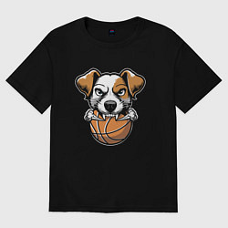 Футболка оверсайз мужская Баскетбольный Джек Рассел терьер, цвет: черный