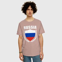 Футболка оверсайз мужская Russian flag, цвет: пыльно-розовый — фото 2