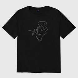 Футболка оверсайз мужская Бегемот line art белый на темном, цвет: черный