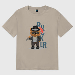 Мужская футболка оверсайз Плюшевый медвежонок рокер