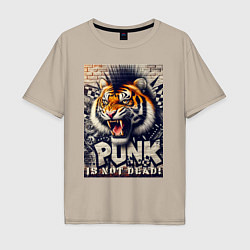 Футболка оверсайз мужская Cool tiger - punks not dead, цвет: миндальный