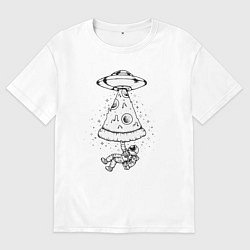 Футболка оверсайз мужская Космонавт и пицца, цвет: белый